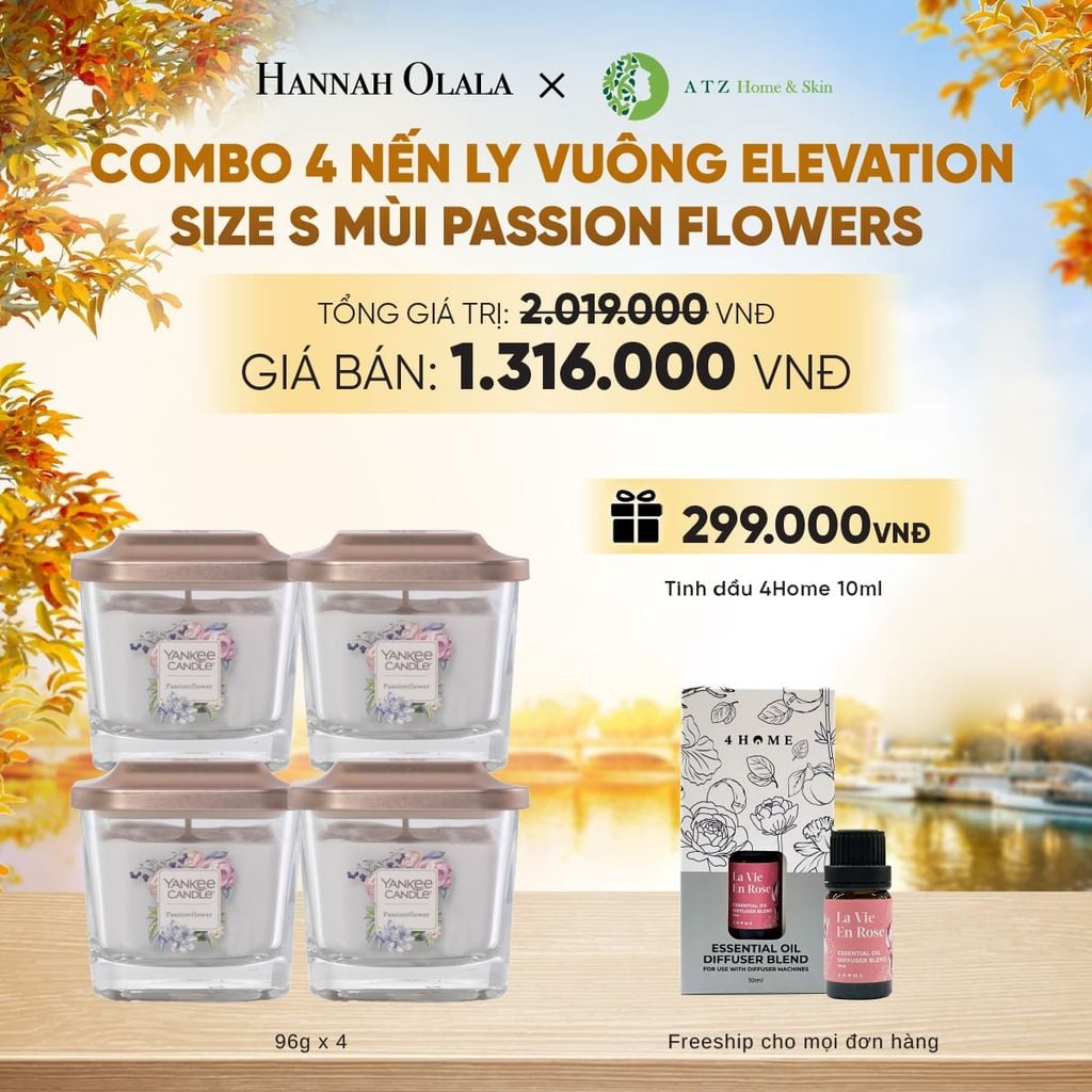  DEAL 5: MUA COMBO 4 NẾN LY VUÔNG ELEVATION SIZE S MÙI PASSION FLOWERS - E1734 