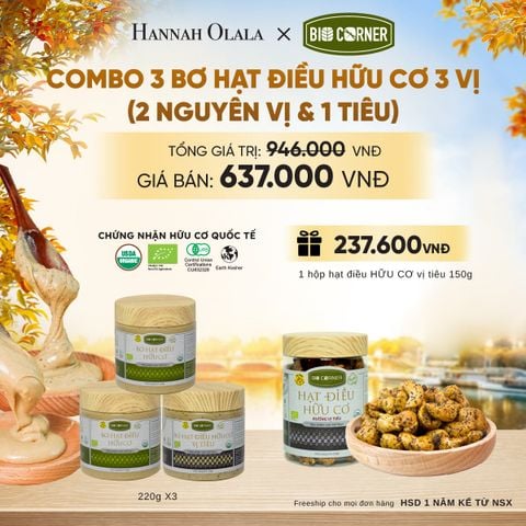  COMBO 3 BƠ HẠT ĐIỀU HỮU CƠ TẶNG 1 HỘP HẠT ĐIỀU VỊ TIÊU 150G - E1706 