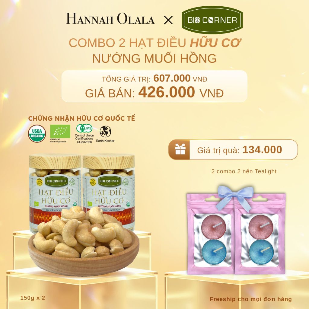  C402_DEAL 6: COMBO 2 HẠT ĐIỀU VỊ MUỐI HỒNG (150G)
TẶNG 2 COMBO 2 NẾN TEALIGHT TRỊ GIÁ 134,000Đ 