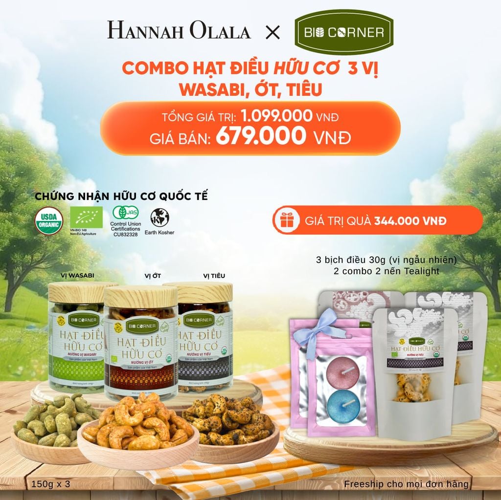  DEAL 2: COMBO HẠT ĐIỀU HỮU CƠ 3 VỊ - WASABI, ỚT, TIÊU 