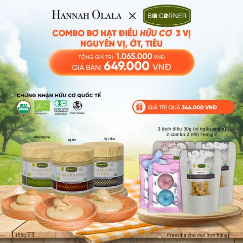  DEAL 3: COMBO BƠ HẠT ĐIỀU HỮU CƠ 3 VỊ - NGUYÊN VỊ, ỚT, TIÊU 