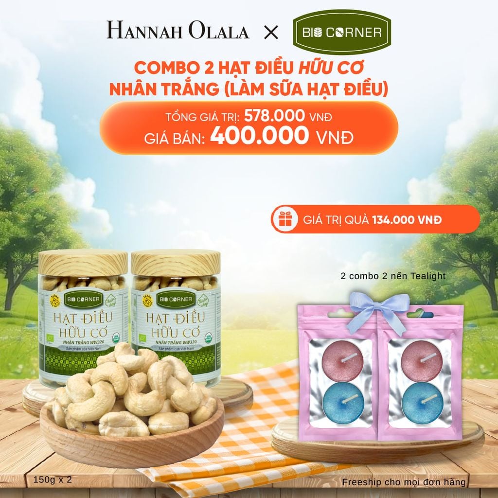  DEAL 8: COMBO 2 HẠT ĐIỀU HỮU CƠ NHÂN TRẮNG (LÀM SỮA HẠT ĐIỀU) (150G) 