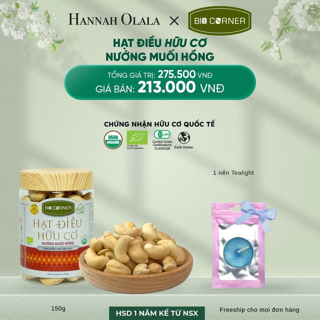  DEAL 9: 1 HỘP HẠT ĐIỀU HỮU CƠ (150G) (VỊ TÙY CHỌN) 