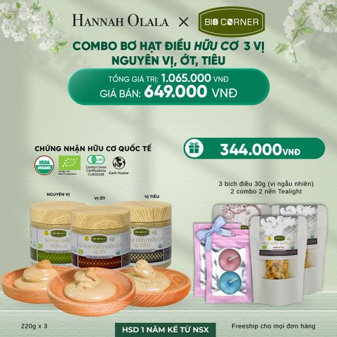  DEAL 3: COMBO BƠ HẠT ĐIỀU HỮU CƠ 3 VỊ - NGUYÊN VỊ, ỚT, TIÊU 