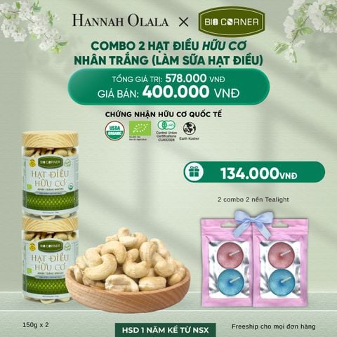  DEAL 8: COMBO 2 HẠT ĐIỀU HỮU CƠ NHÂN TRẮNG (LÀM SỮA HẠT ĐIỀU) (150G) 
