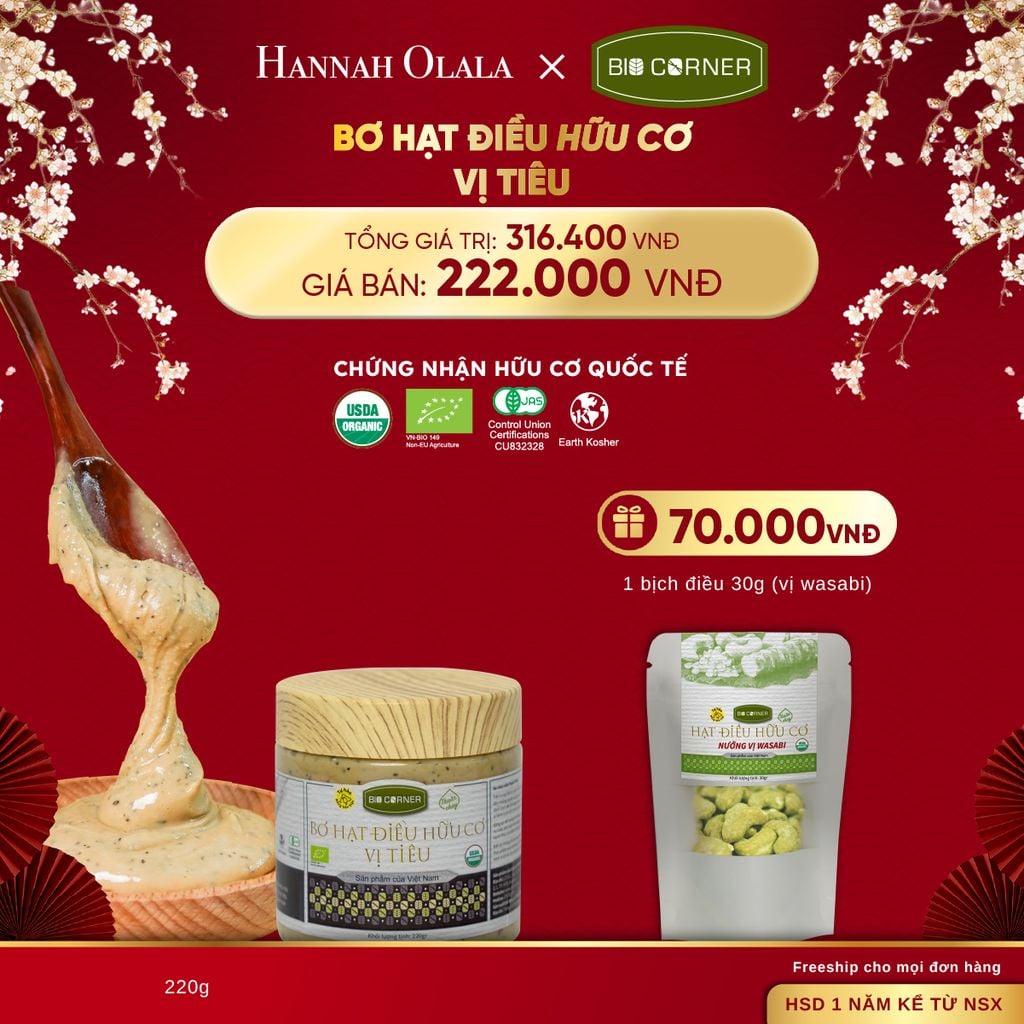  DEAL 10: 1 HỘP BƠ HẠT ĐIỀU HỮU CƠ (220G) (VỊ TÙY CHỌN) 