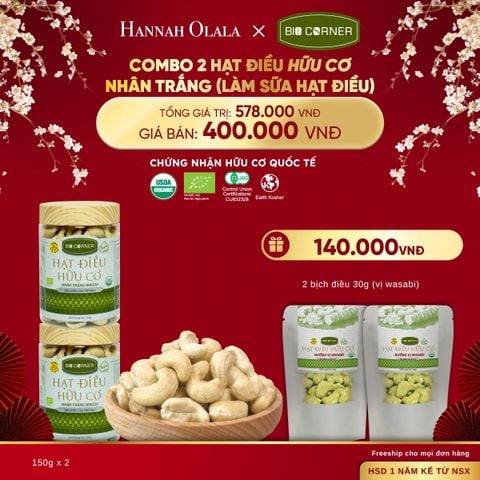  DEAL 8: COMBO 2 HẠT ĐIỀU HỮU CƠ NHÂN TRẮNG (LÀM SỮA HẠT ĐIỀU) (150G) 
