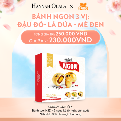  A695_DEAL 1: BÁNH NGON 3 VỊ (ÍT ĐƯỜNG ÍT NGỌT): ĐẬU ĐỎ- LÁ DỨA - MÈ ĐEN 