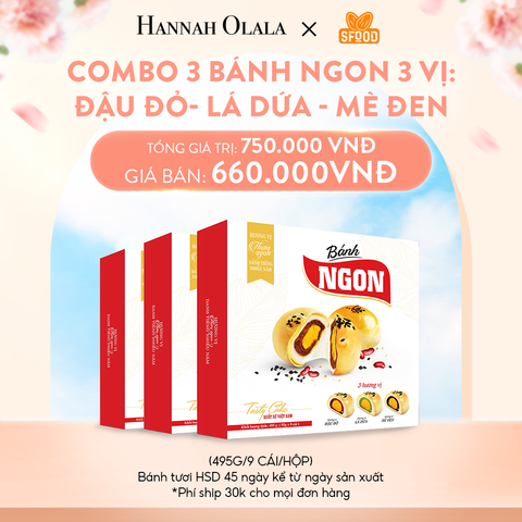  A696_DEAL 2: COMBO 3 HỘP - BÁNH NGON 3 VỊ (ÍT ĐƯỜNG ÍT NGỌT): ĐẬU ĐỎ- LÁ DỨA - MÈ ĐEN 