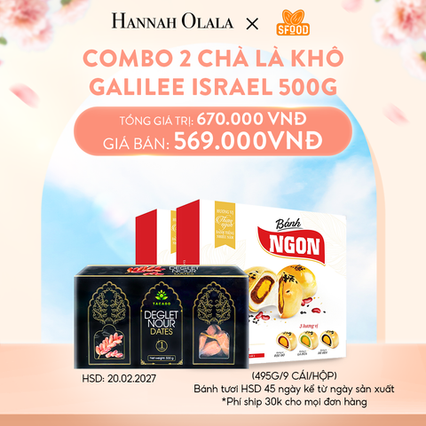 A699_DEAL 5: COMBO  - 1 CHÀ LÀ KHÔ NGUYÊN CÀNH GALILEE ISRAEL 500G, 2 BÁNH NGON 3 VỊ (ÍT ĐƯỜNG ÍT NGỌT): ĐẬU ĐỎ- LÁ DỨA - MÈ ĐEN 