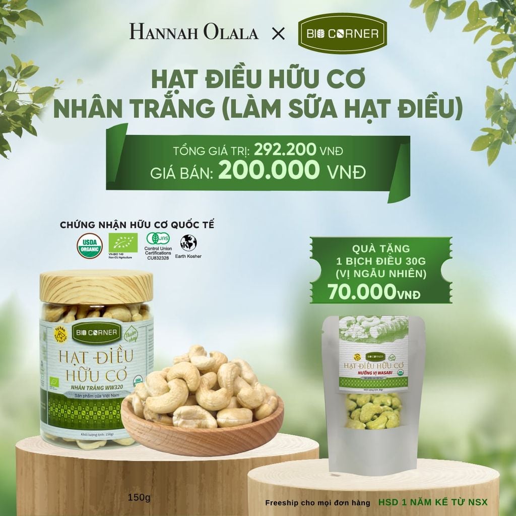  E160_DEAL 9: 1 HỘP HẠT ĐIỀU HỮU CƠ (150G) (VỊ TÙY CHỌN) 