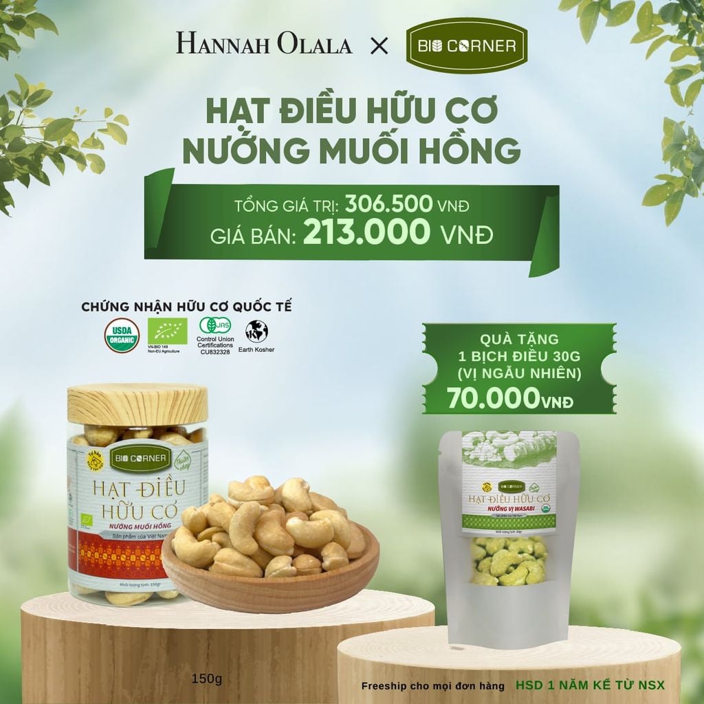  E160_DEAL 9: 1 HỘP HẠT ĐIỀU HỮU CƠ (150G) (VỊ TÙY CHỌN) 