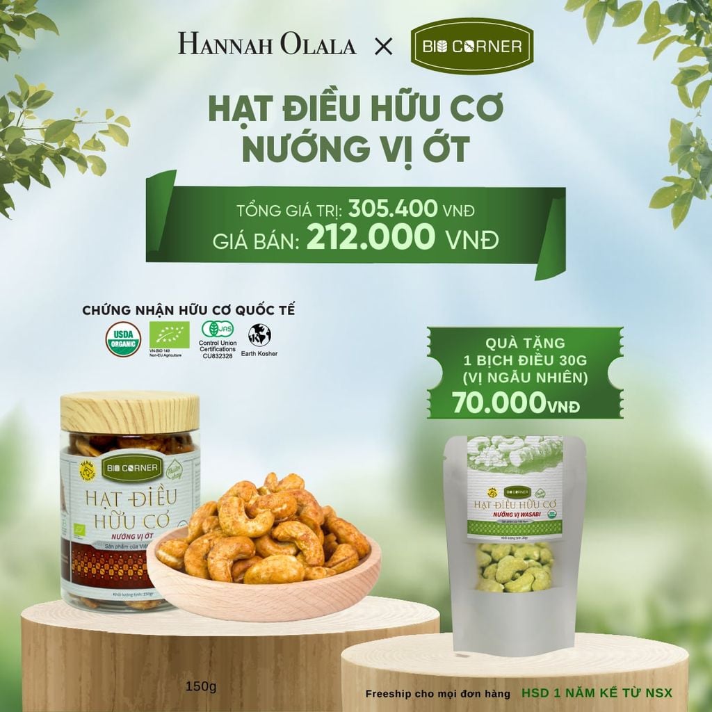  E160_DEAL 9: 1 HỘP HẠT ĐIỀU HỮU CƠ (150G) (VỊ TÙY CHỌN) 