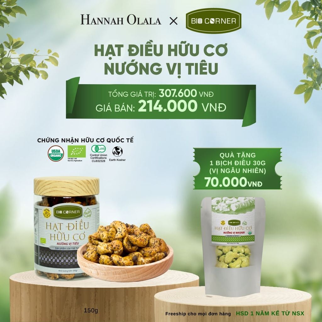  E160_DEAL 9: 1 HỘP HẠT ĐIỀU HỮU CƠ (150G) (VỊ TÙY CHỌN) 