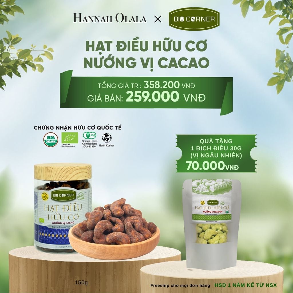  E160_DEAL 9: 1 HỘP HẠT ĐIỀU HỮU CƠ (150G) (VỊ TÙY CHỌN) 