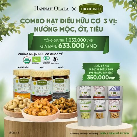  E153_DEAL 2: COMBO HẠT ĐIỀU HỮU CƠ 3 VỊ - NƯỚNG MỘC, ỚT, TIÊU 
