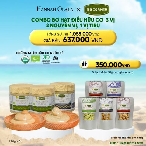  DEAL 3: COMBO BƠ HẠT ĐIỀU HỮU CƠ 3 VỊ - 2 NGUYÊN VỊ, TIÊU 