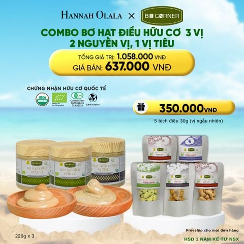  COMBO BƠ HẠT ĐIỀU HỮU CƠ 3 VỊ - 2 NGUYÊN VỊ, TIÊU 