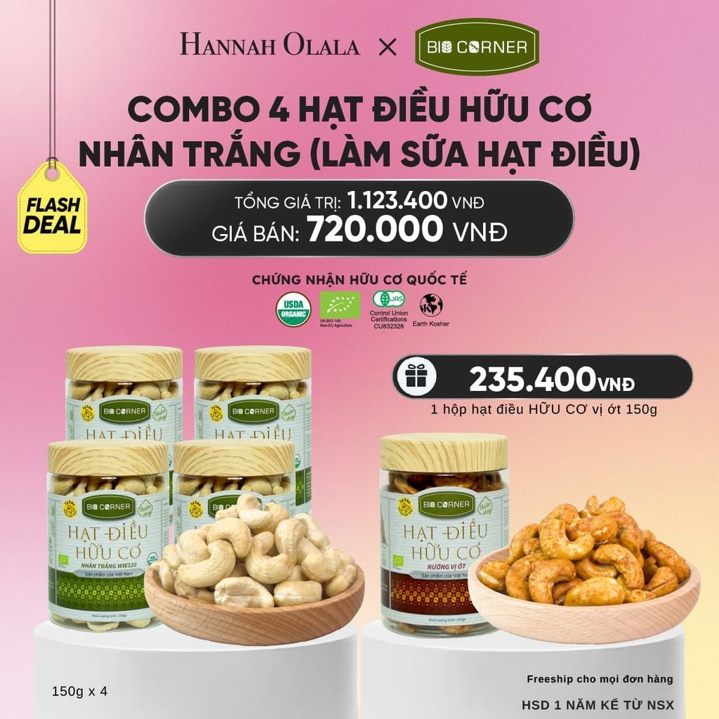  COMBO 4 HỘP HẠT ĐIỀU NHÂN TRẮNG (LÀM SỮA HẠT ĐIỀU) 150G - DEAL 3_A2119 