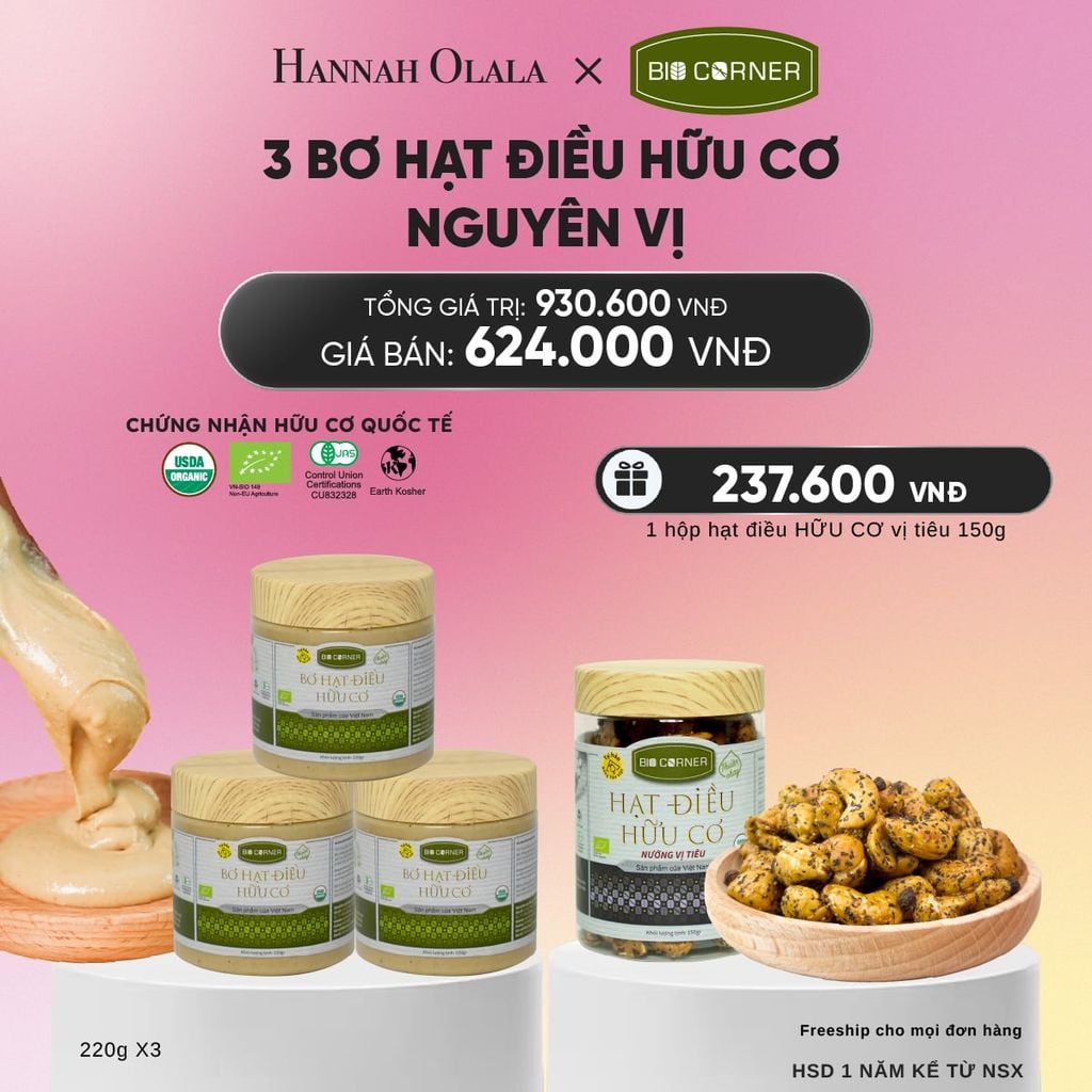  COMBO 3 HỘP BƠ HẠT ĐIỀU NGUYÊN VỊ 220G - DEAL 9_A2125 