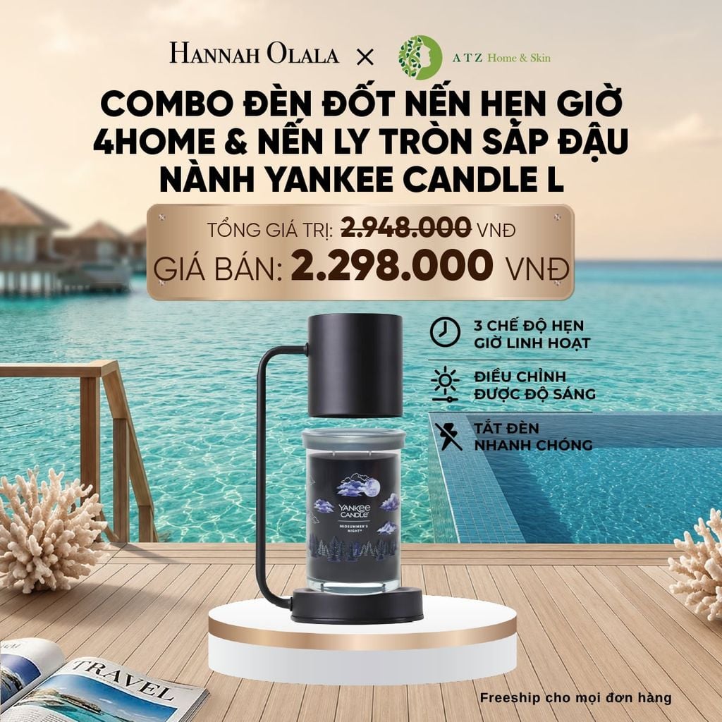  MUA ĐÈN ĐỐT NẾN HẸN GIỜ 4HOME VÀ NẾN LY TRÒN SÁP ĐẬU NÀNH YANKEE CANDLE SIZE L_ D907 