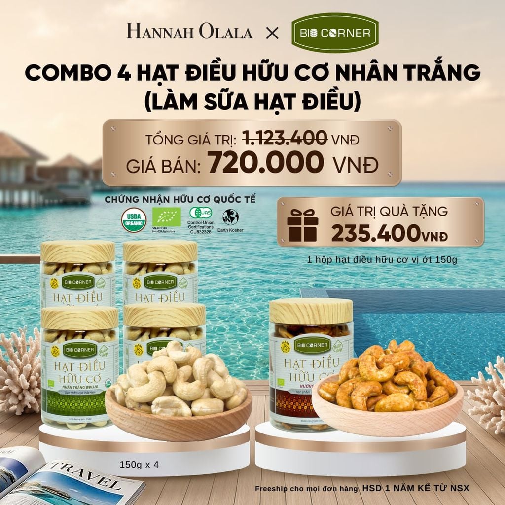  COMBO 4 HỘP HẠT ĐIỀU NHÂN TRẮNG (LÀM SỮA HẠT ĐIỀU) 150G - DEAL 3_ D705 