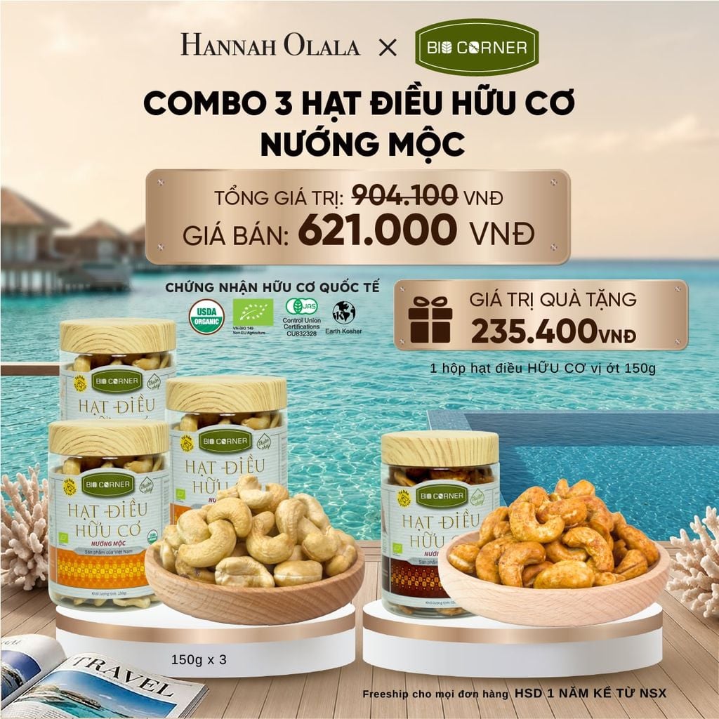  COMBO 3 HỘP HẠT ĐIỀU NƯỚNG MỘC 150G - DEAL 4_ D595 