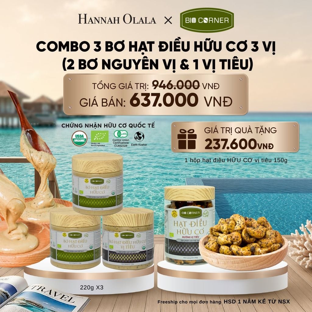  COMBO 3 HỘP BƠ HẠT ĐIỀU HỮU CƠ 3 VỊ (2 NGUYÊN VỊ VÀ 1 TIÊU) 220G - DEAL 8_ D671 