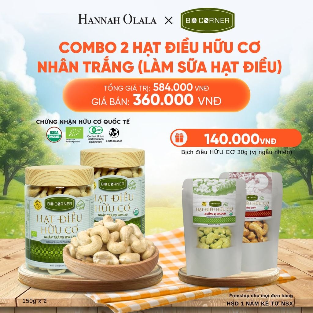  COMBO 2 HỘP HẠT ĐIỀU NHÂN TRẮNG (LÀM SỮA HẠT ĐIỀU) 150G - DEAL 2 