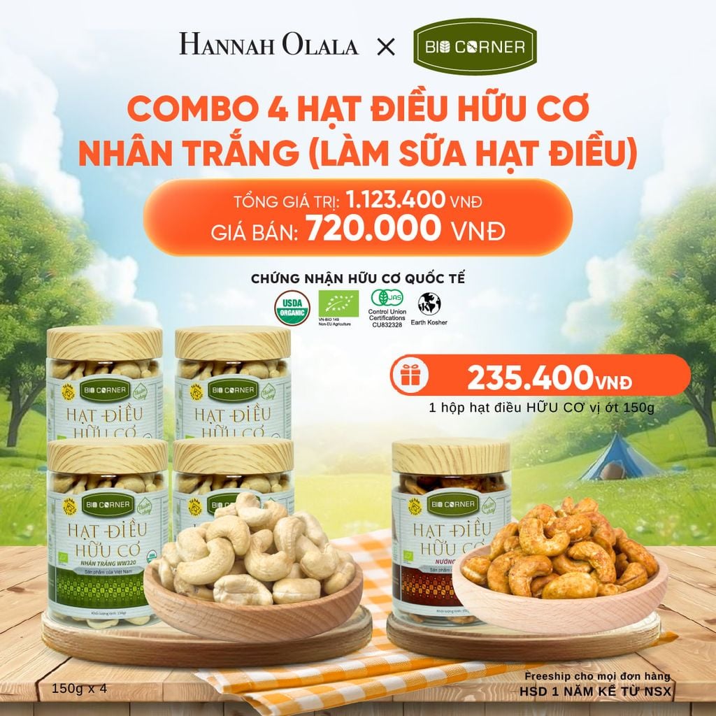  COMBO 4 HỘP HẠT ĐIỀU NHÂN TRẮNG (LÀM SỮA HẠT ĐIỀU) 150G - DEAL 3 