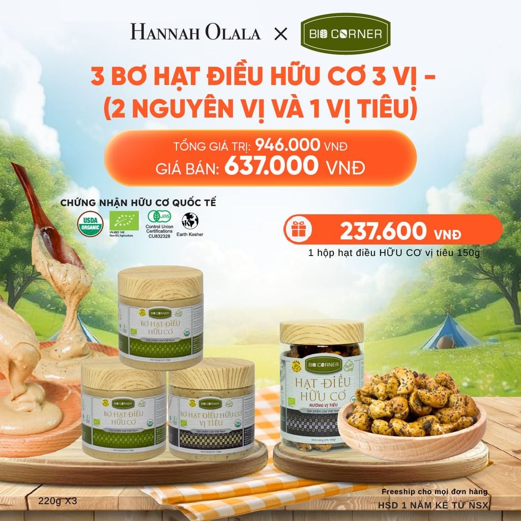  COMBO 3 HỘP BƠ HẠT ĐIỀU HỮU CƠ 3 VỊ (2 NGUYÊN VỊ VÀ 1 TIÊU) 220G - DEAL 8 