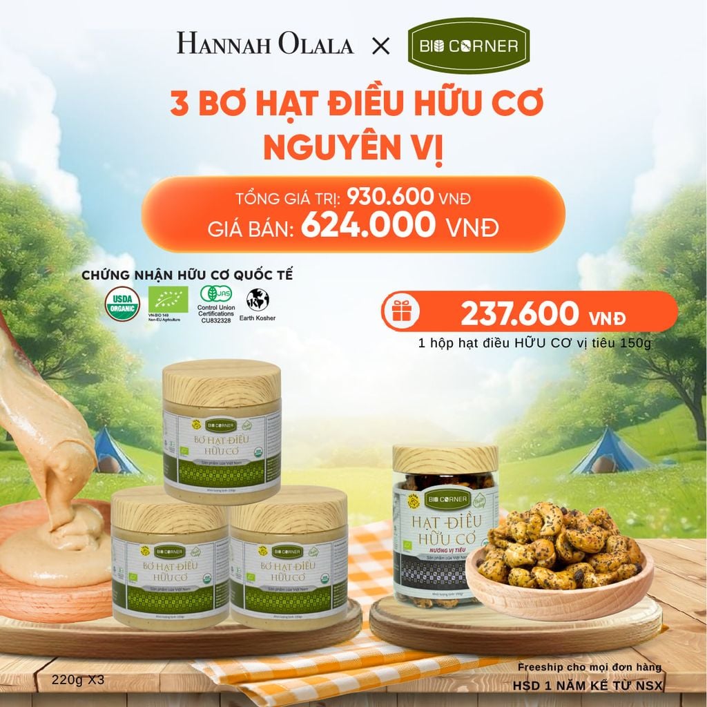  COMBO 3 HỘP BƠ HẠT ĐIỀU NGUYÊN VỊ 220G - DEAL 9 