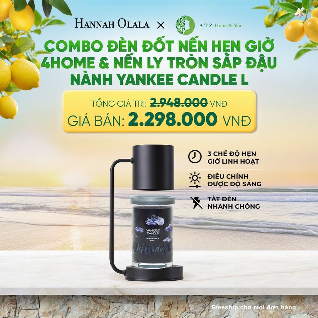  MUA ĐÈN ĐỐT NẾN HẸN GIỜ 4HOME VÀ NẾN LY TRÒN SÁP ĐẬU NÀNH YANKEE CANDLE SIZE L DEAL 4: - A575 