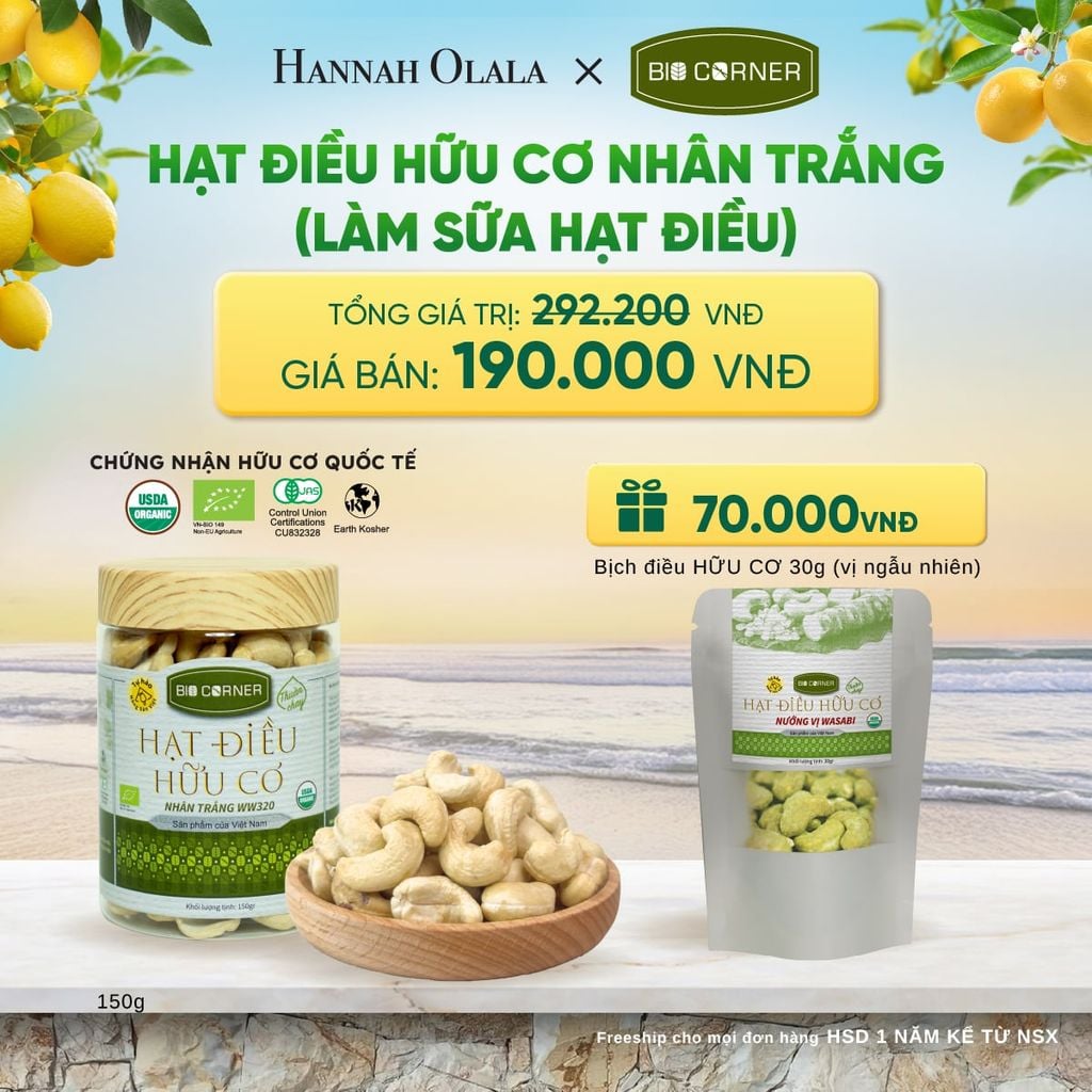  HẠT ĐIỀU NHÂN TRẮNG (LÀM SỮA HẠT ĐIỀU) TẶNG 1 BỊCH ĐIỀU 30G (VỊ NGẪU NHIÊN) - A2279 