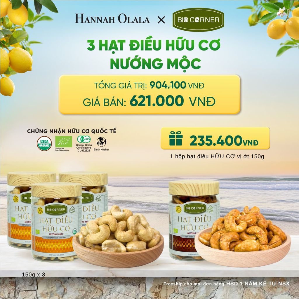 COMBO 3 HẠT ĐIỀU NƯỚNG MỘC TẶNG 1 HỘP HẠT ĐIỀU VỊ ỚT 150G - A2282 