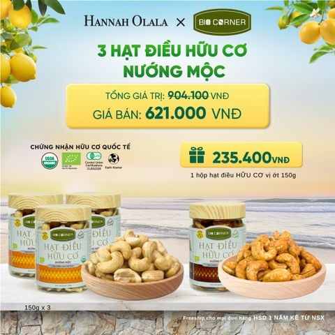  COMBO 3 HẠT ĐIỀU NƯỚNG MỘC TẶNG 1 HỘP HẠT ĐIỀU VỊ ỚT 150G - A2282 