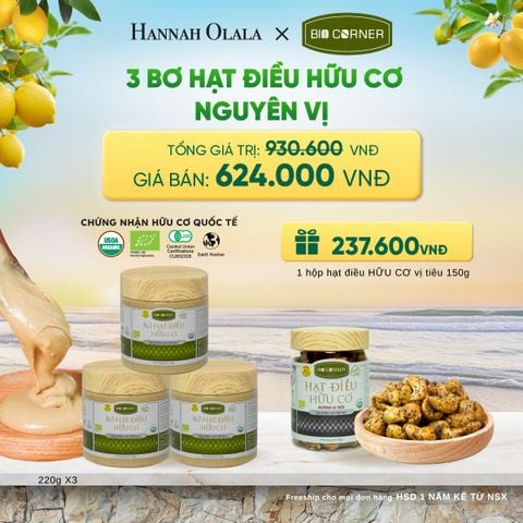  COMBO 3 BƠ HẠT ĐIỀU NGUYÊN VỊ TẶNG 1 HỘP HẠT ĐIỀU VỊ TIÊU 150G - A2287 