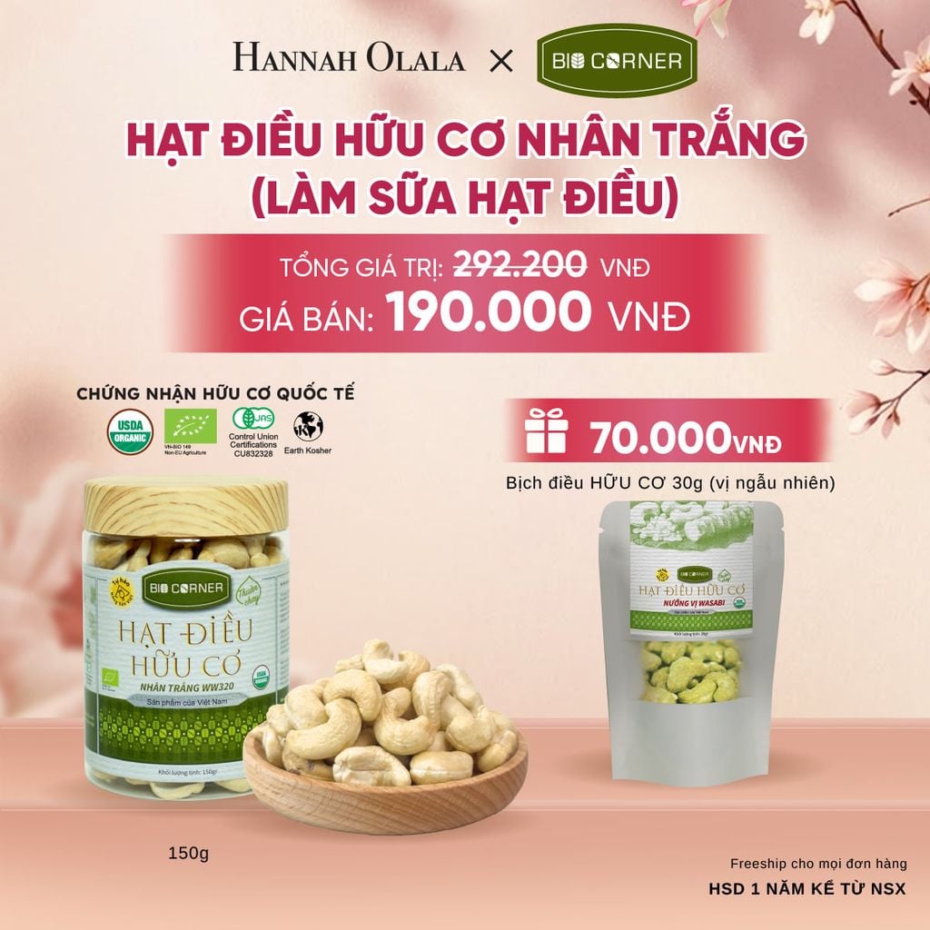  HẠT ĐIỀU NHÂN TRẮNG (LÀM SỮA HẠT ĐIỀU) TẶNG 1 BỊCH ĐIỀU 30G (VỊ NGẪU NHIÊN) - A685 
