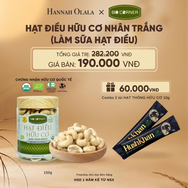  HẠT ĐIỀU NHÂN TRẮNG (LÀM SỮA HẠT ĐIỀU) TẶNG COMBO 2 TÚI HẠT THÔNG HỮU CƠ 10G 