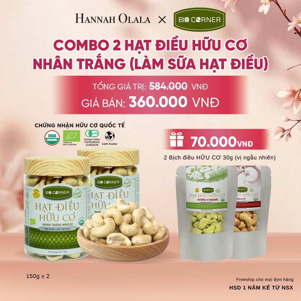  COMBO 2 HẠT ĐIỀU NHÂN TRẮNG (LÀM SỮA HẠT ĐIỀU) TẶNG 2 BỊCH ĐIỀU 30G (VỊ NGẪU NHIÊN) - A686 