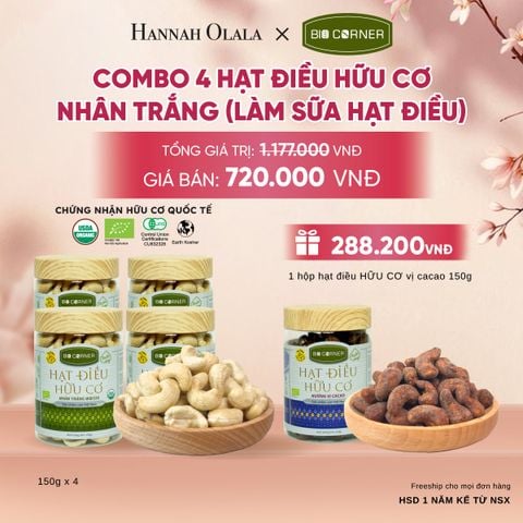  COMBO 4 HẠT ĐIỀU NHÂN TRẮNG (LÀM SỮA HẠT ĐIỀU) TẶNG 1 HỘP HẠT ĐIỀU VỊ CACAO 150G - A687 