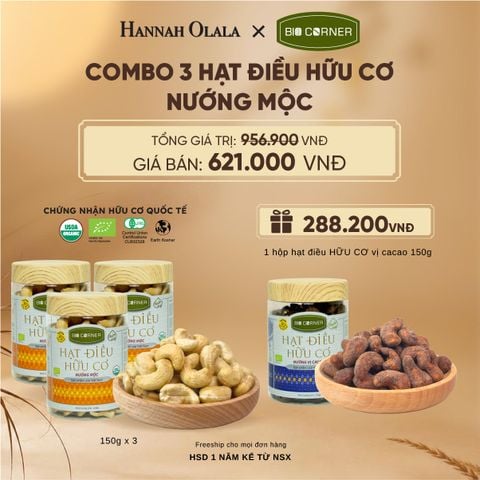  COMBO 3 HẠT ĐIỀU NƯỚNG MỘC TẶNG 1 HỘP HẠT ĐIỀU VỊ CACAO 150G - E128 