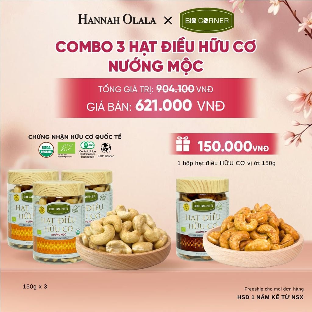  COMBO 3 HẠT ĐIỀU NƯỚNG MỘC TẶNG 1 HỘP HẠT ĐIỀU VỊ ỚT 150G - A688 