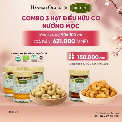  COMBO 3 HẠT ĐIỀU NƯỚNG MỘC TẶNG 1 HỘP HẠT ĐIỀU VỊ ỚT 150G - A688 
