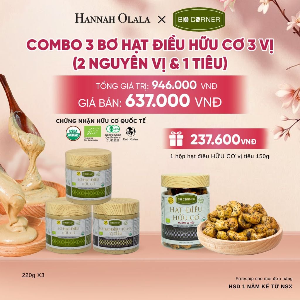  COMBO 3 BƠ HẠT ĐIỀU HỮU CƠ 3 VỊ - A744 