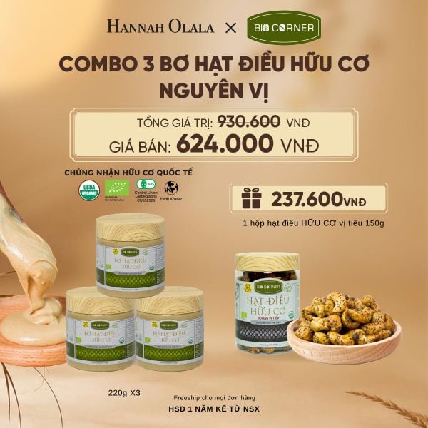  COMBO 3 BƠ HẠT ĐIỀU HỮU CƠ TẶNG 1 HỘP HẠT ĐIỀU VỊ TIÊU 150G 