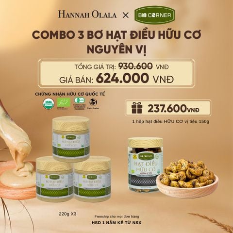 COMBO 3 BƠ HẠT ĐIỀU HỮU CƠ TẶNG 1 HỘP HẠT ĐIỀU VỊ TIÊU 150G - E132 