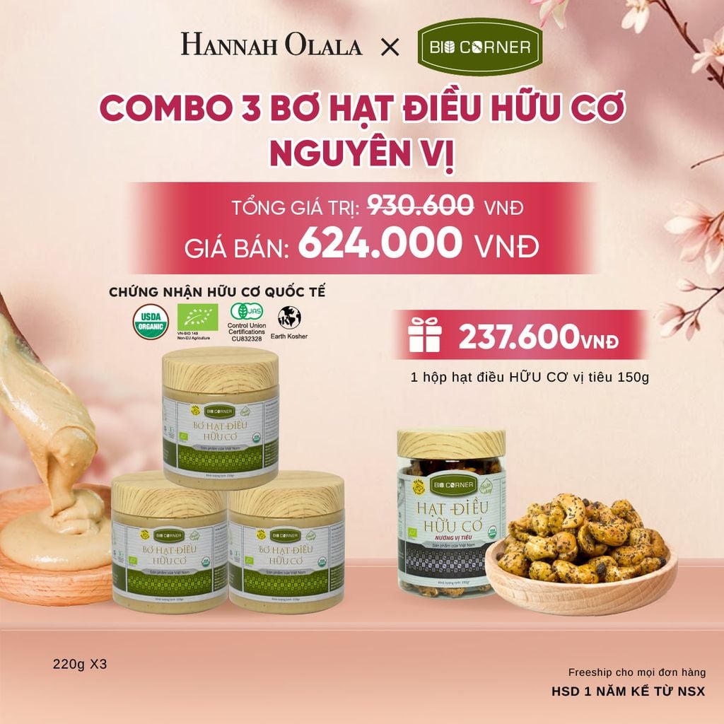  COMBO 3 BƠ HẠT ĐIỀU NGUYÊN VỊ TẶNG 1 HỘP HẠT ĐIỀU VỊ TIÊU 150G - A692 