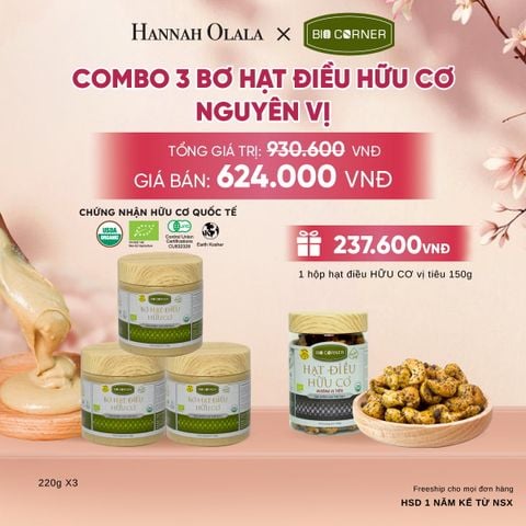  COMBO 3 BƠ HẠT ĐIỀU NGUYÊN VỊ TẶNG 1 HỘP HẠT ĐIỀU VỊ TIÊU 150G - A692 