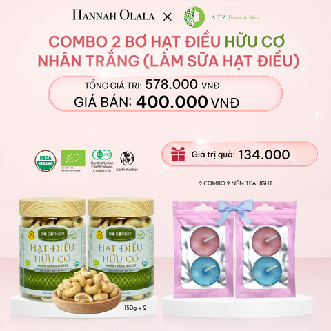  E1019_DEAL 8: COMBO 2 HẠT ĐIỀU HỮU CƠ NHÂN TRẮNG (LÀM SỮA HẠT ĐIỀU) (150G) 